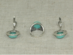 Комплект кольцо и серьги из голубой бирюзы